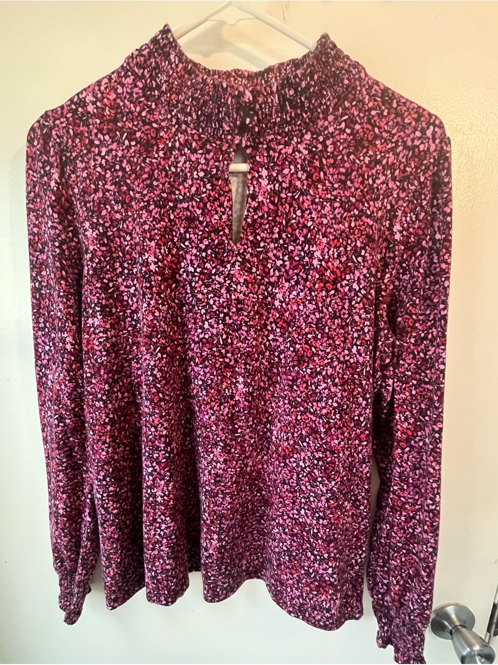 J. Jill Women’s Large Pink Floral Smocked Mock Neck Long Sleeve